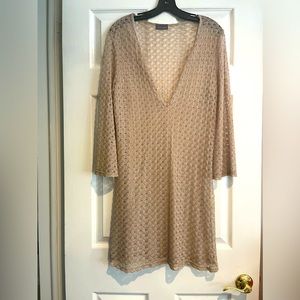 Jordan Taylor Gold Mesh V-Neck 3/4 Sleeve Tunic Cover Up